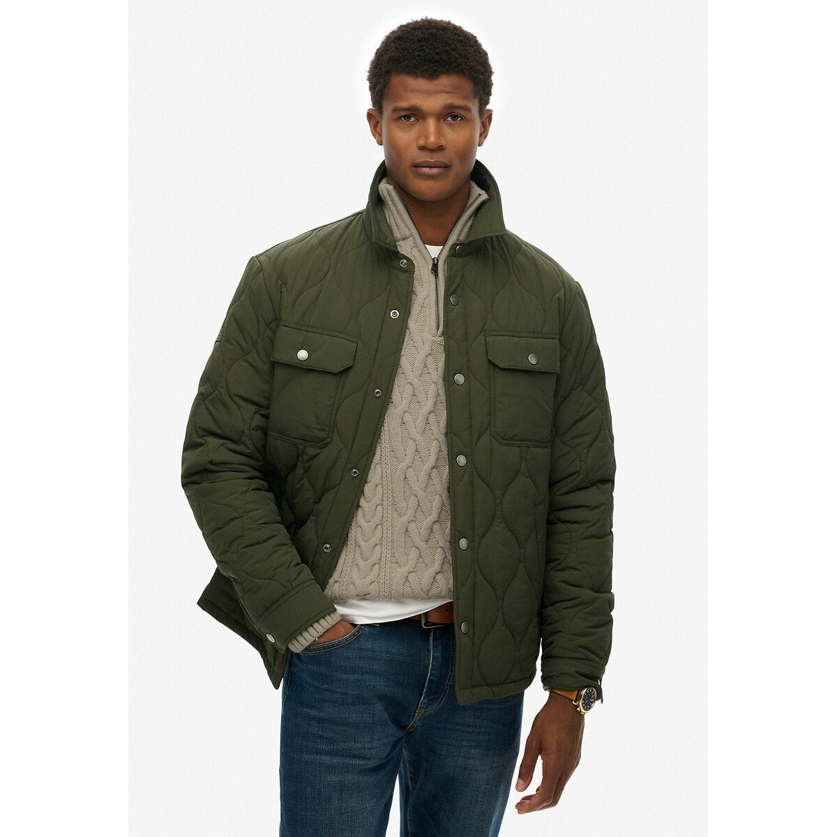 Superdry Buttoned Quilted Jacket Men's Olive Green Medium