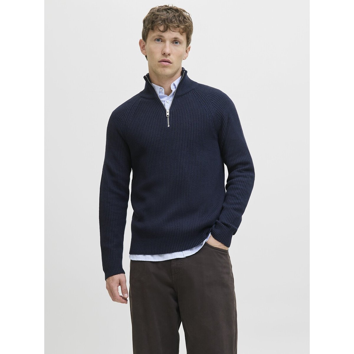 Jack & Jones Trucker Jumper With Half Zip Men's Navy Blue Xxl