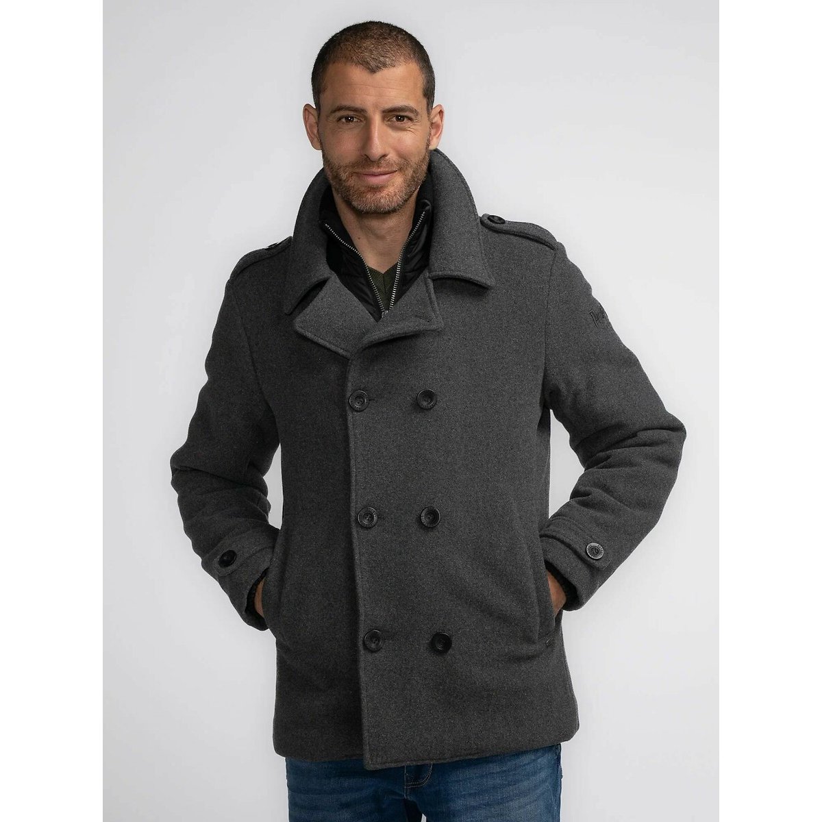 Abrigo con solapa Hombre Talla M. Color Gris