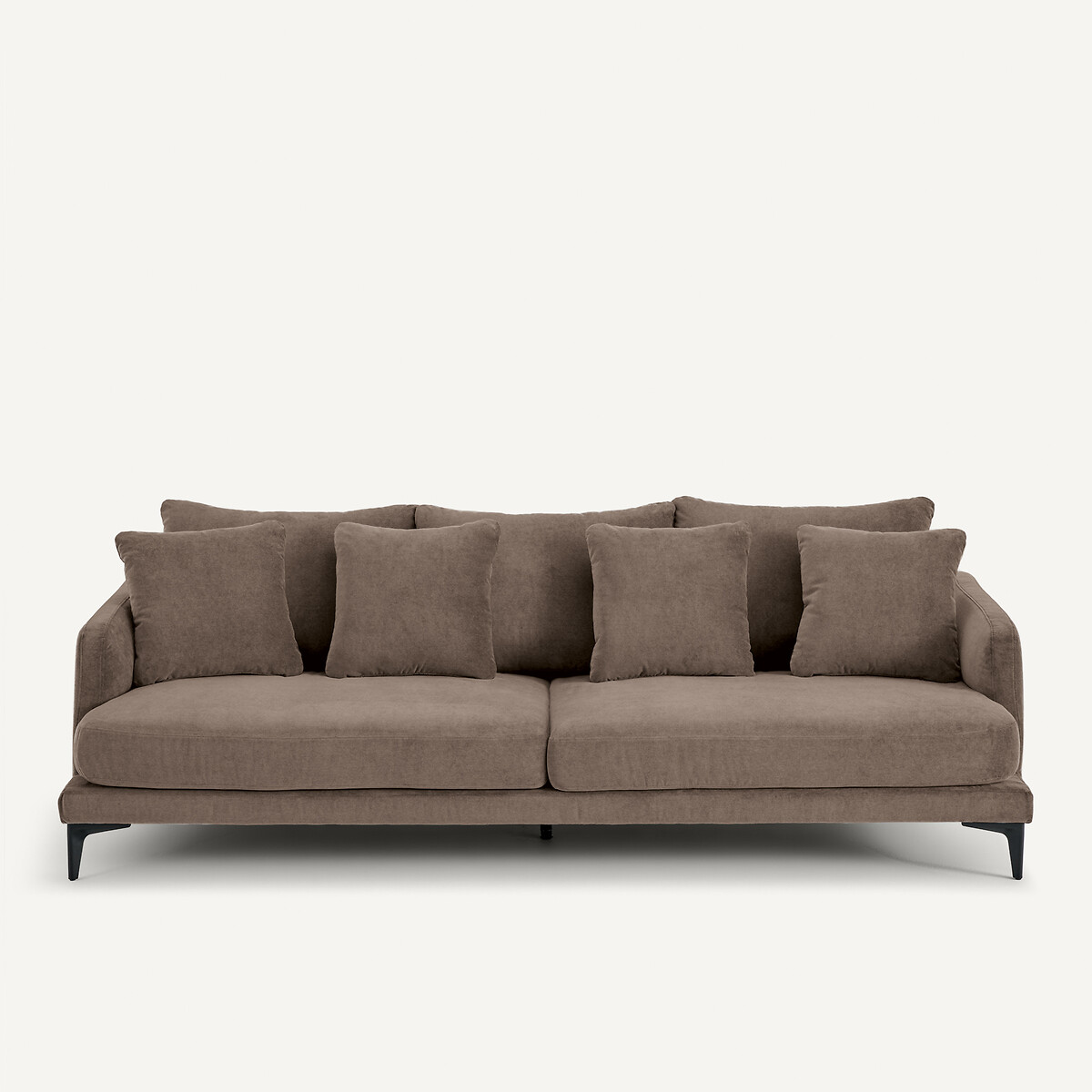 EMMANUEL GALLINA X AM.PM 3- of 4-zitsbank in stone-kleurig fluweel, MODERNISTE, ontwerp van Emmanuel Gallina