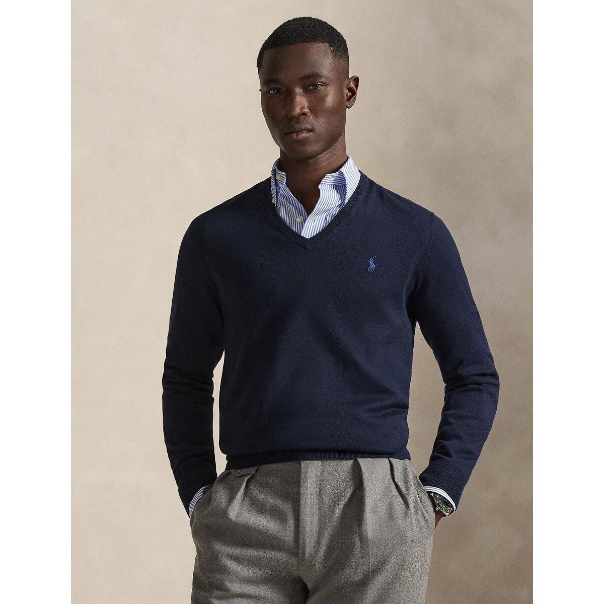Polo Ralph Lauren Pima Cotton V-Neck Jumper Men's Navy Blue Xxl