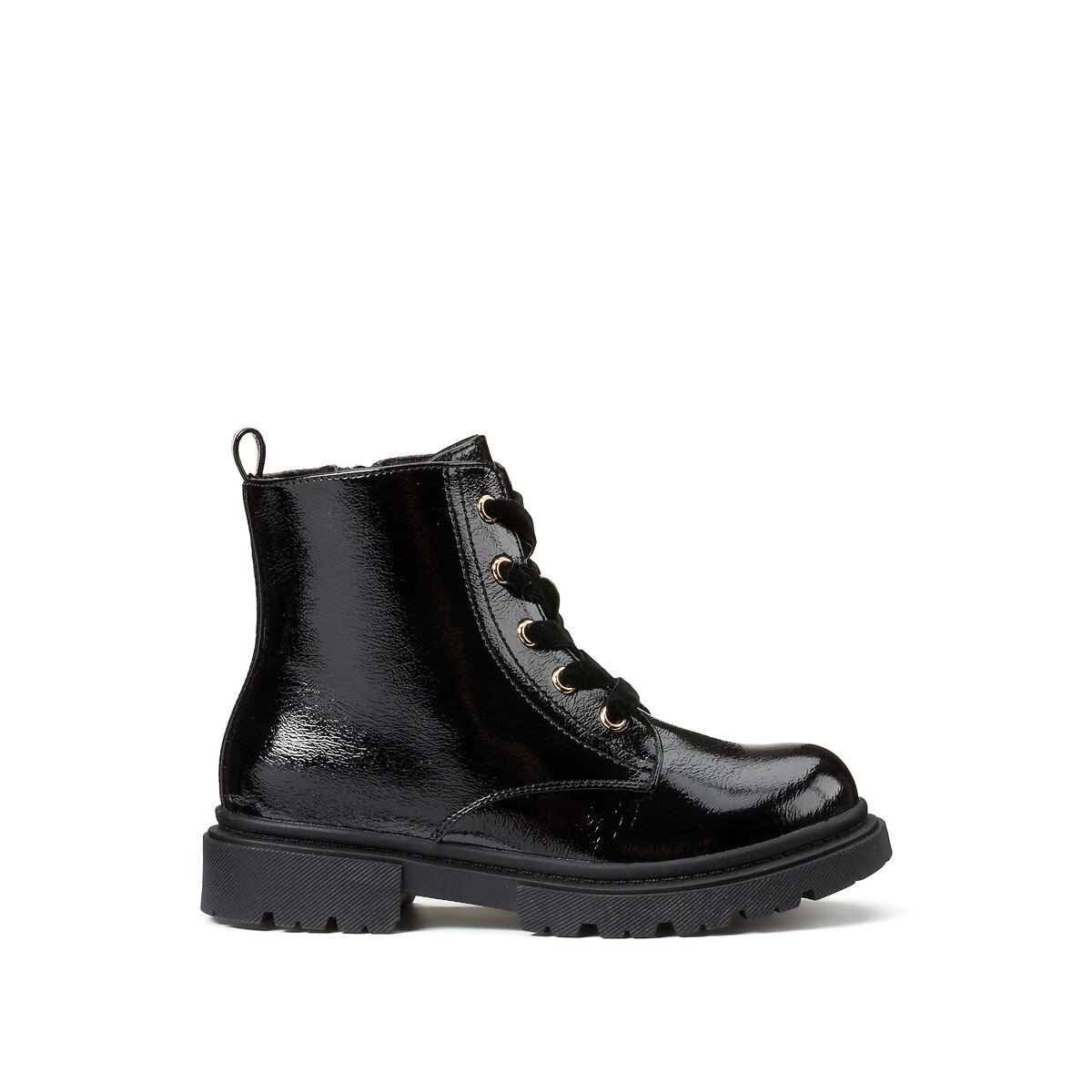 La Redoute Collections Patent Ankle Boots With Zip Fastening And Laces Black Size 35 Kids