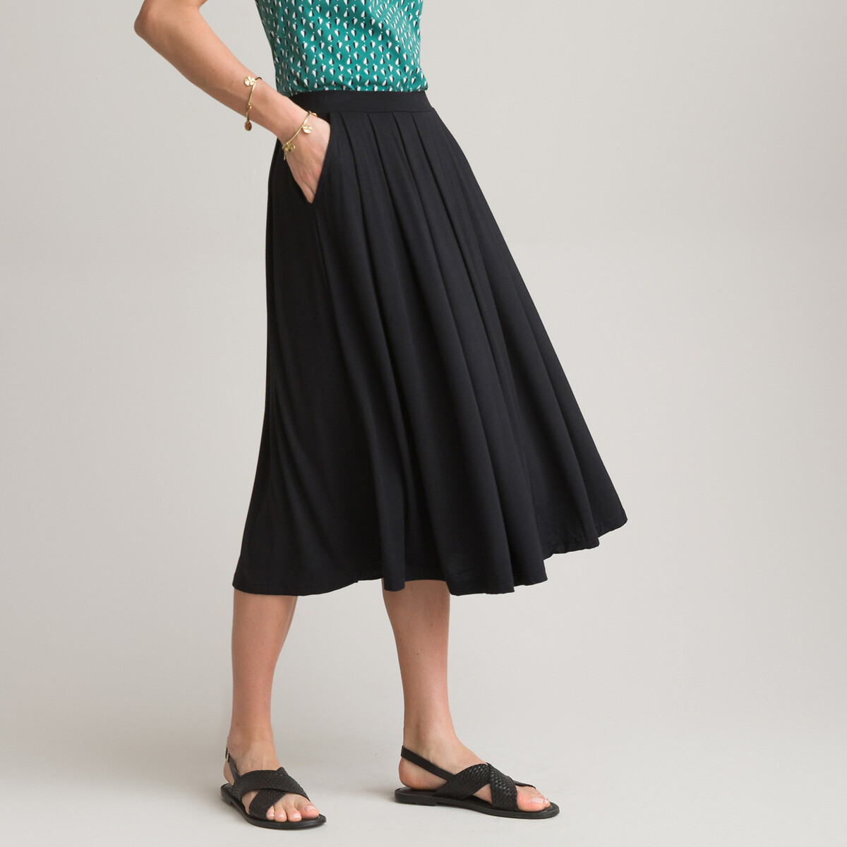 ANNE WEYBURN Wijde rok in tricot, halflang