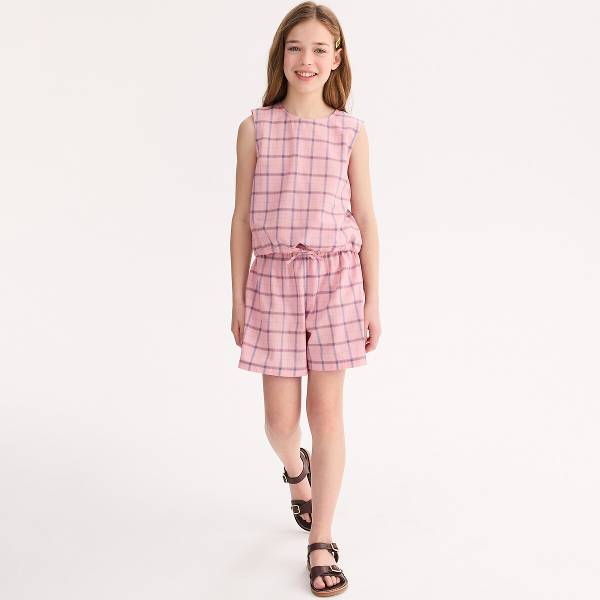 La Redoute Collections Vest Top And Shorts Outfit Checked 12Y (150Cm)