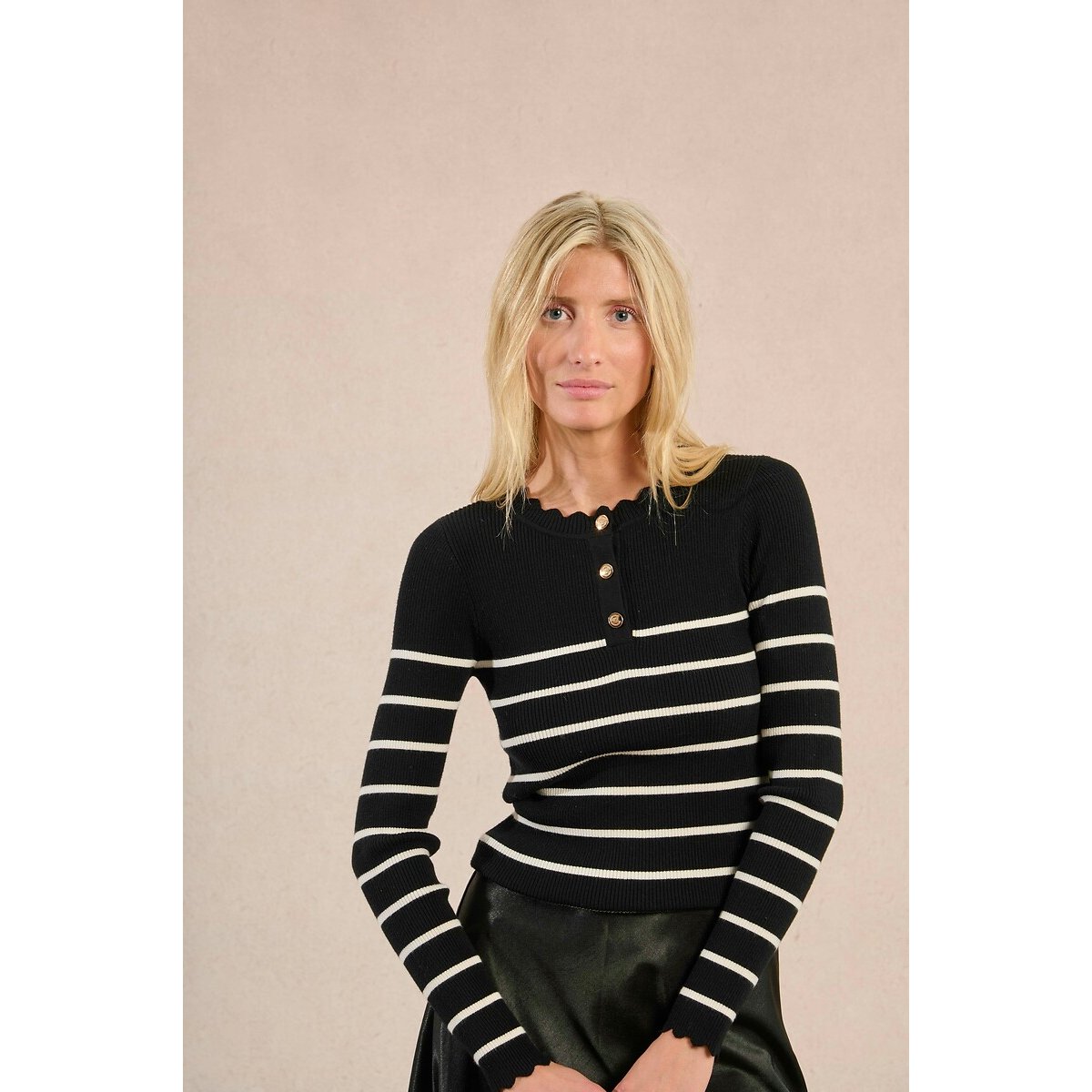Molly Bracken Fitted Striped Jumper Women's Black Stripes Extra Small