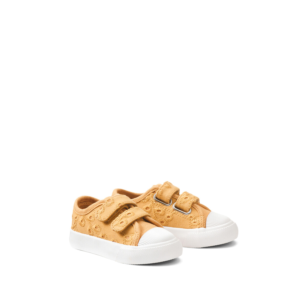 La Redoute Collections ' Canvas Broderie Anglaise Trainers With Touch 'N' Close Fastening Mustard Yellow Size 21 (4.5) Kids
