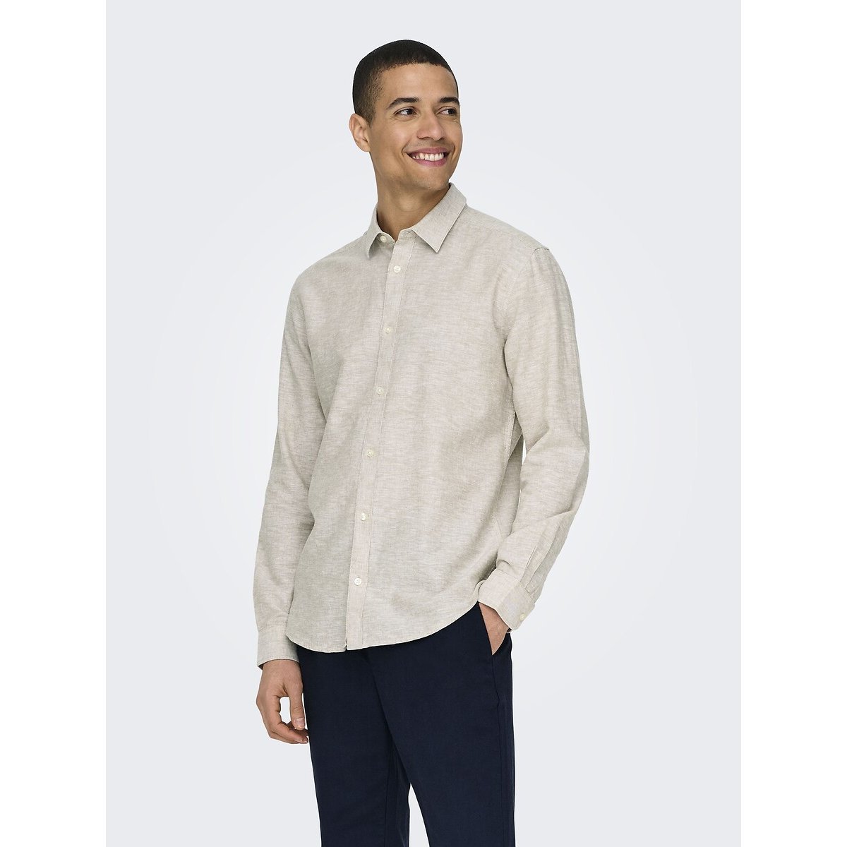 Only & Sons Cotton/Linen Shirt In Slim Fit Men's Ecru Extra Large