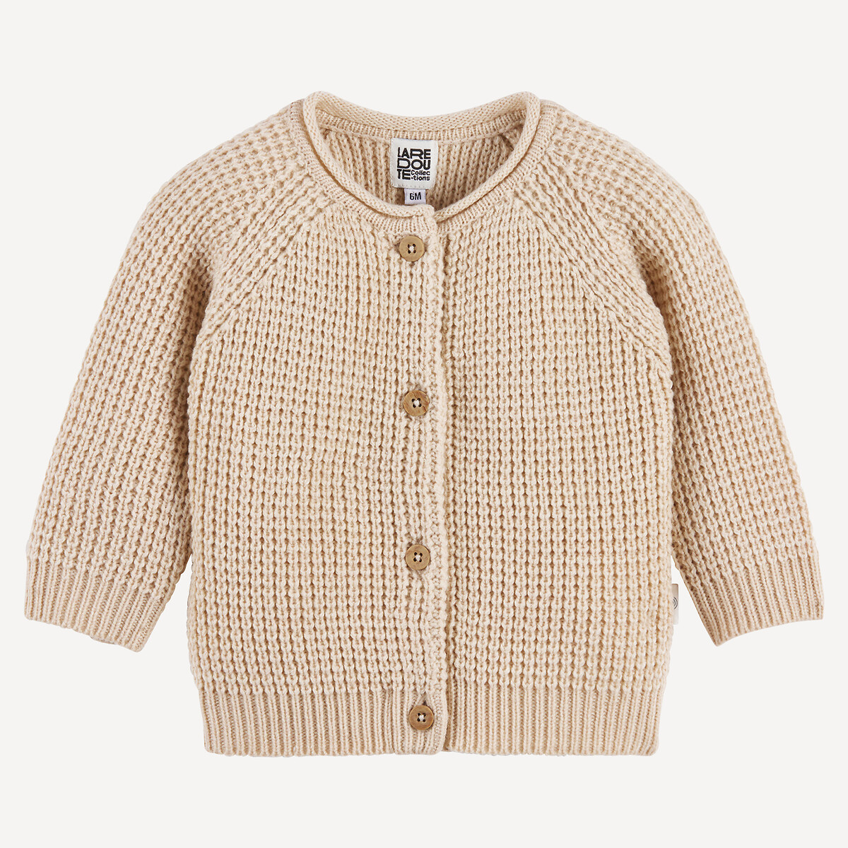 La Redoute Collections Chunky Knit Cardigan With Crew Neck Beige Marl 18M (81Cm)
