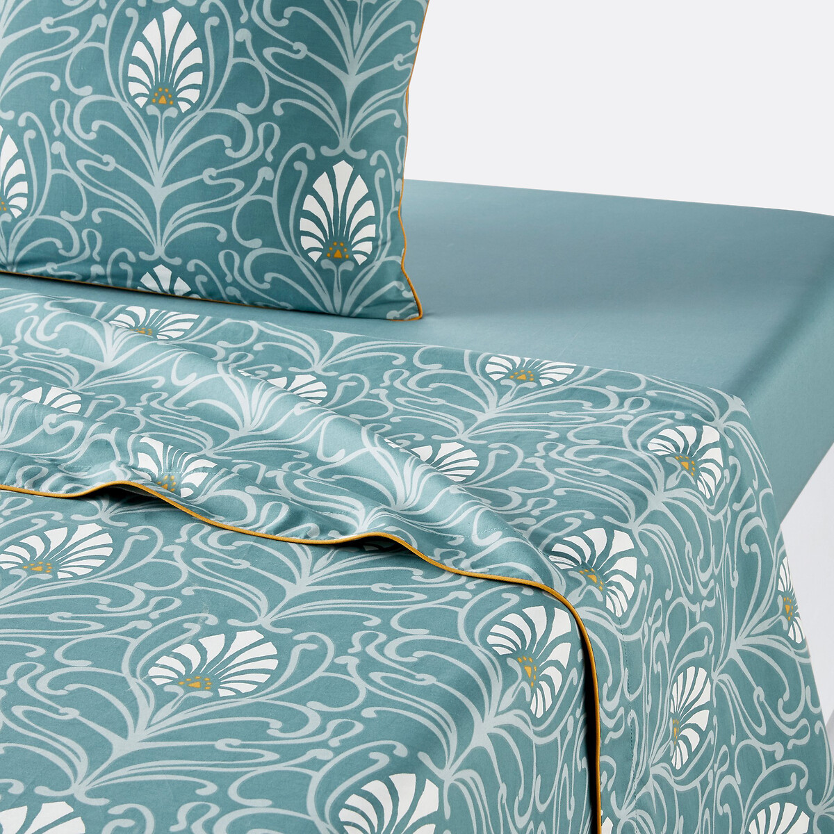 La Redoute Interieurs Poetic Cottage Cotton Percale Flat Sheet Unisex Green Print Single (180X290cm)