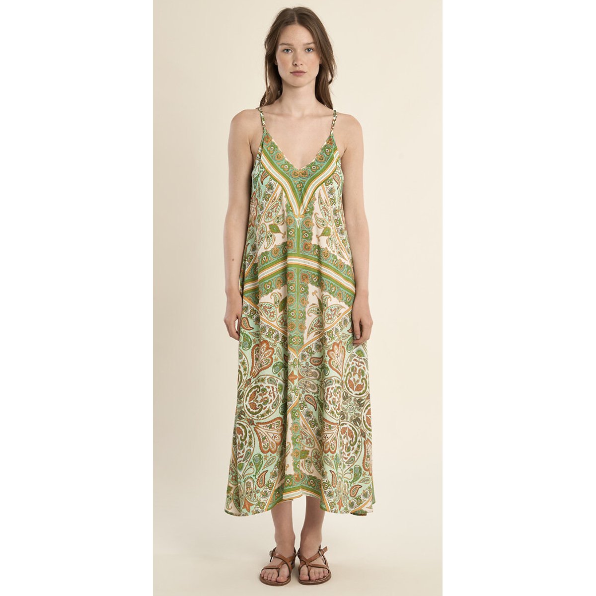 Molly Bracken Printed Cami Maxi Dress Women's Green Print Medium