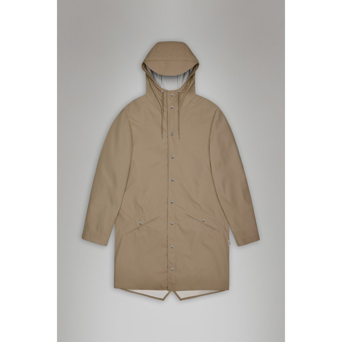 Rains Women's Beige Unisex Waterproof Hooded Jacket, Mid-Length Small