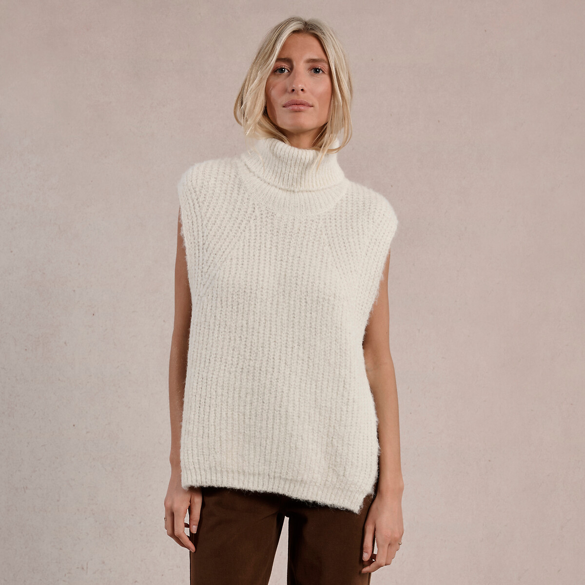 Molly Bracken Sleeveless Knitted Turtleneck Jumper Women's Ecru Extra Large