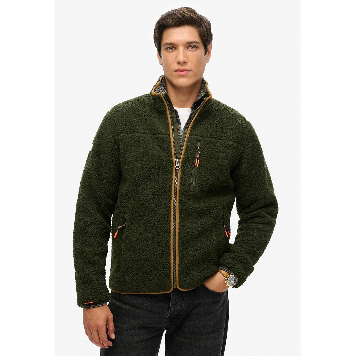Superdry Men's Olive Green Sherpa Zip-Up Fleece Small