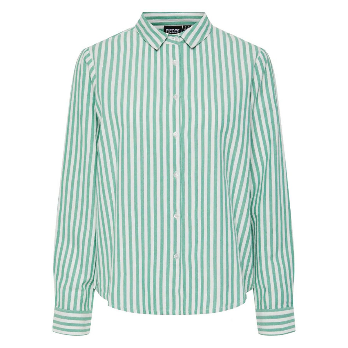 Pieces Finely Striped Blouse Women's White/Green Extra Small
