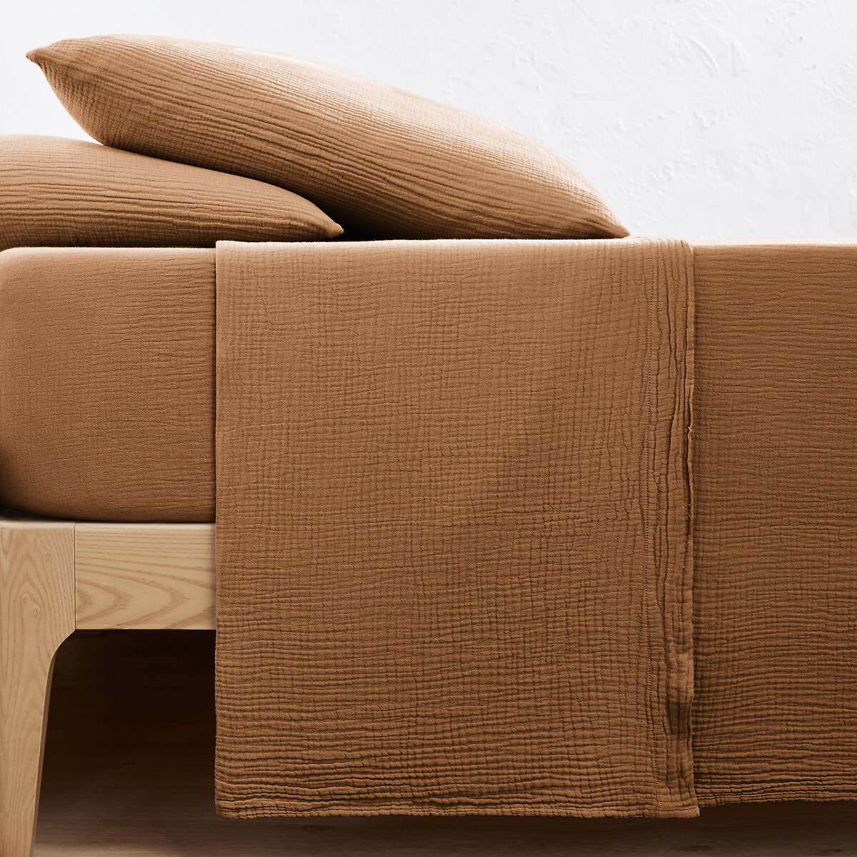 La Redoute Interieurs Kumla Plain Cotton Muslin Flat Sheet Unisex Caramel Single (180X290cm)