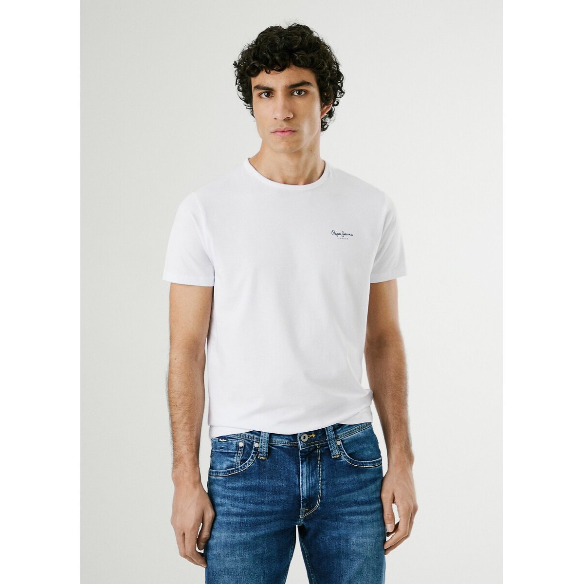 Pepe Jeans Original Basic Stretch T-Shirt With Crew Neck Men's White Large