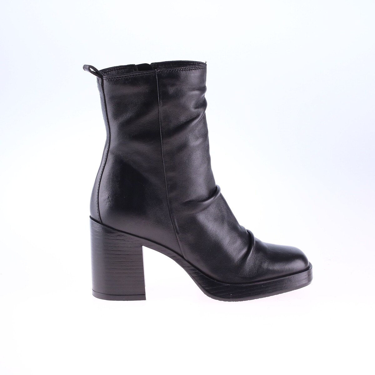 Mjus Square Toe Heeled Pleated Leather Ankle Boots Women's Black Size 37 (4)