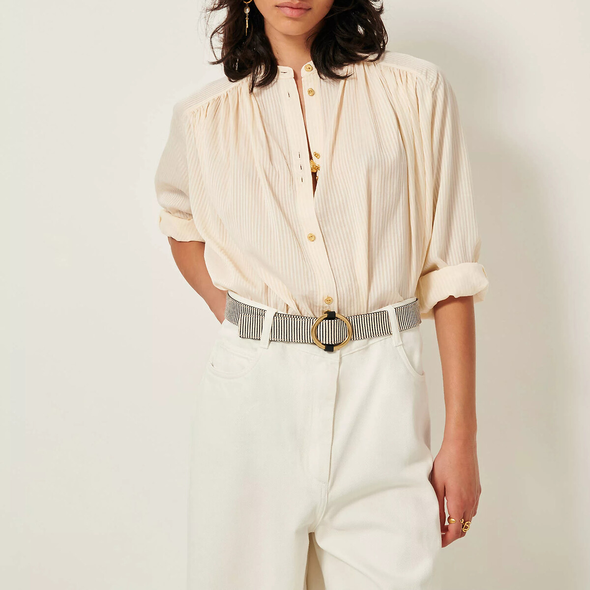 Sessun Stalight Striped Gathered Blouse In Loose Fit Women's Ecru Extra Small