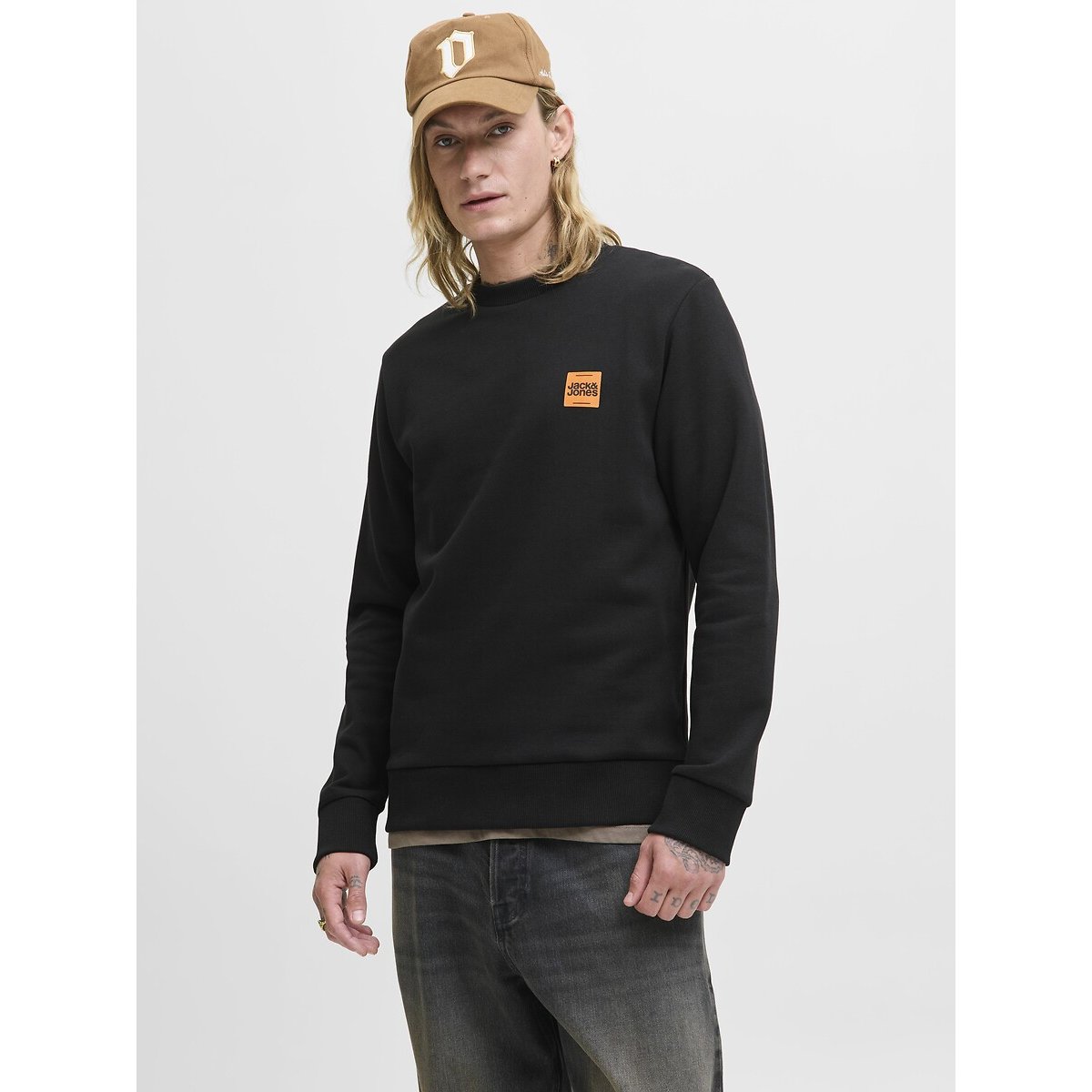 Jack & Jones Logo Sweatshirt With Crew Neck Men's Black Extra Large