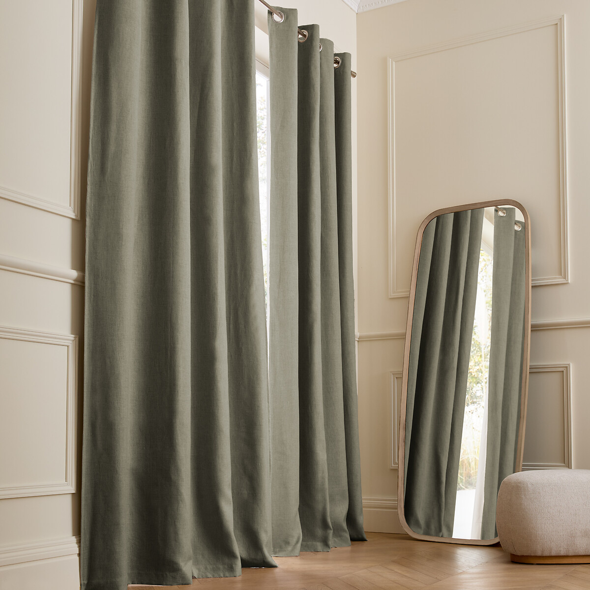 Am.pm Private Washed Linen Curtain With Eyelet Header Unisex Khaki Size W140 X D220cm