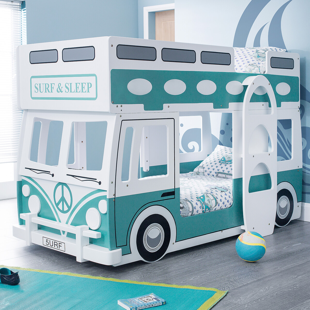 So'home Unisex Teal Campervan Bunk Bed Single Size (90 X 190Cm)