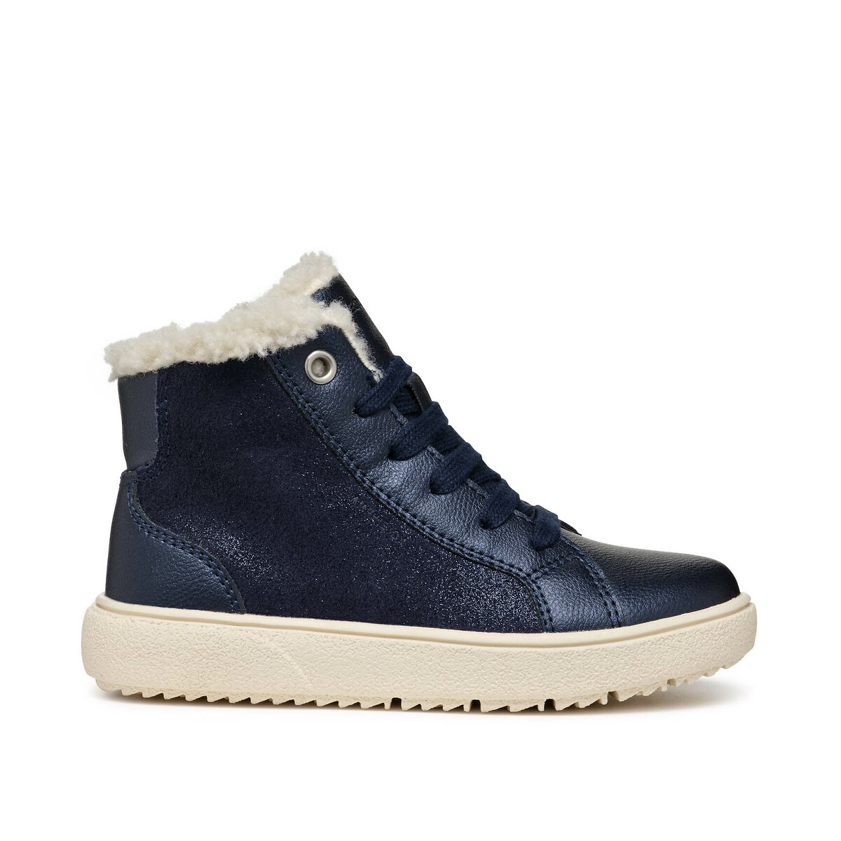 Geox Navy Blue Kids' Theleven High Top Trainers With Faux Fur Lining Size 29 (11)