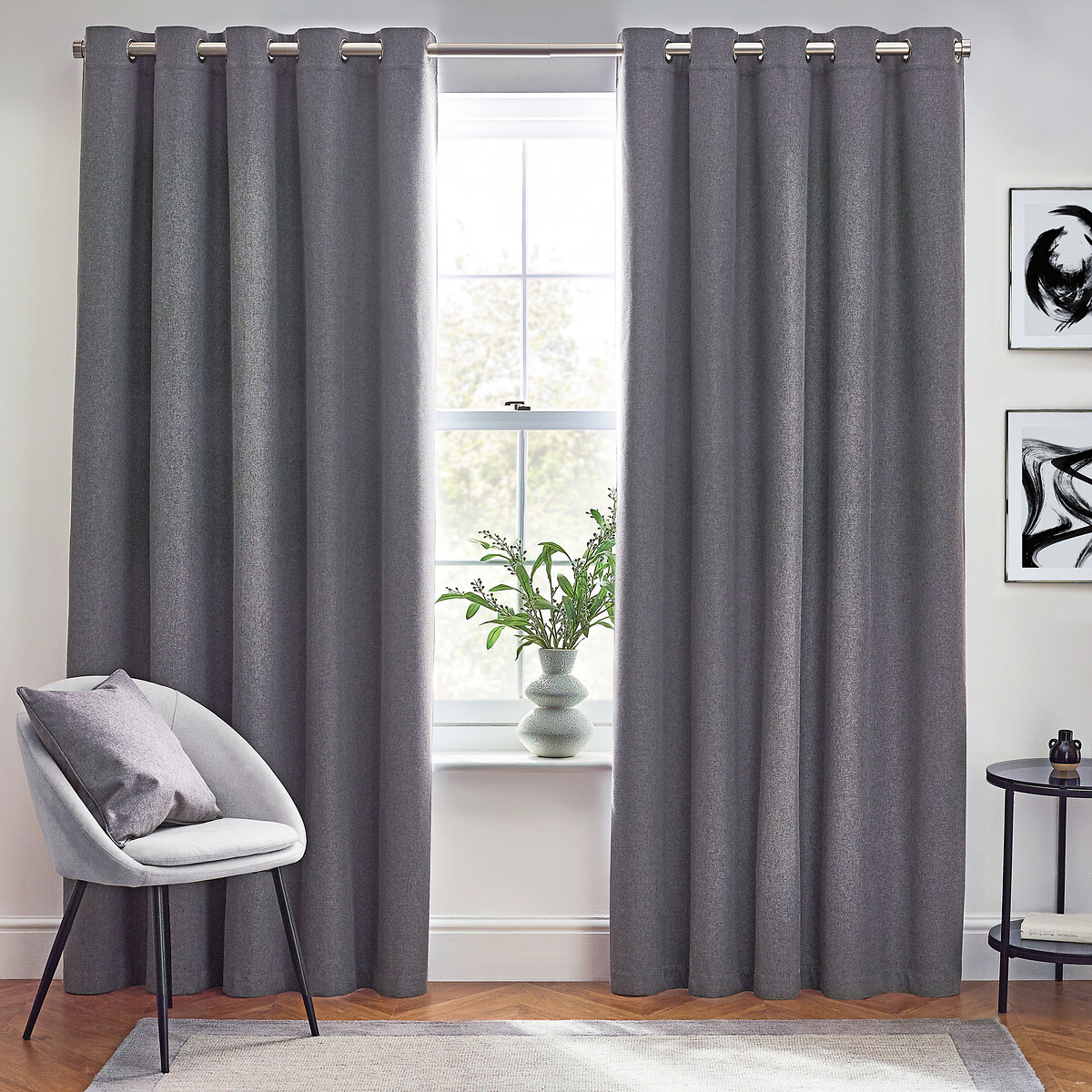 Furn. Charcoal Dawn Blackout Eyelet Curtains Size W168 X D183cm