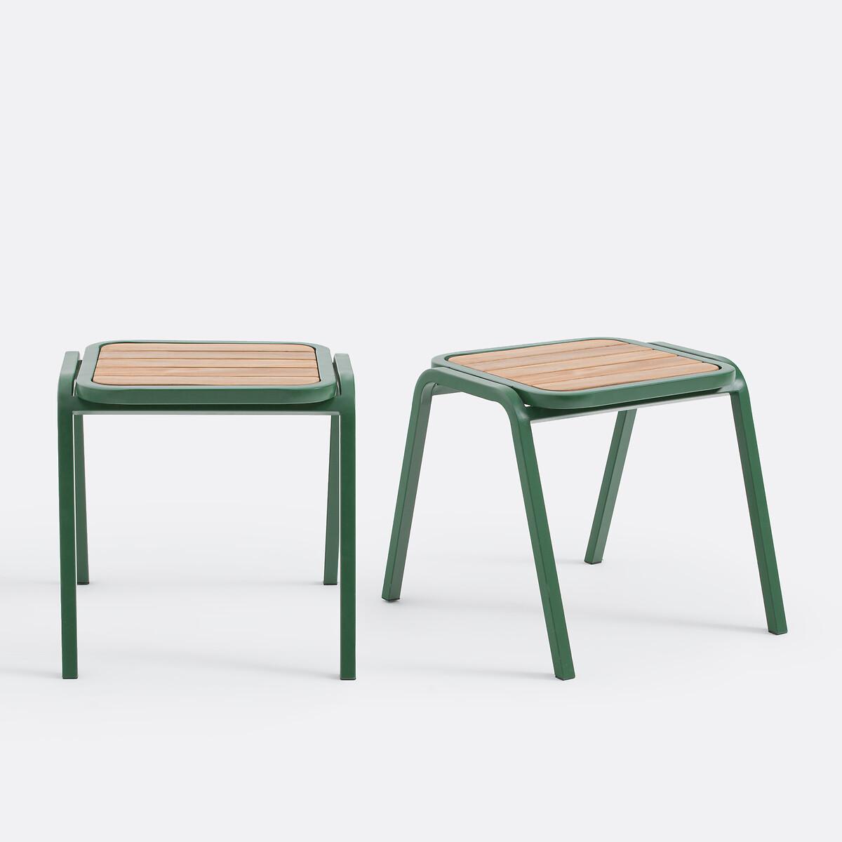 Lot 2 tabourets métal acier et acacia, Jaja