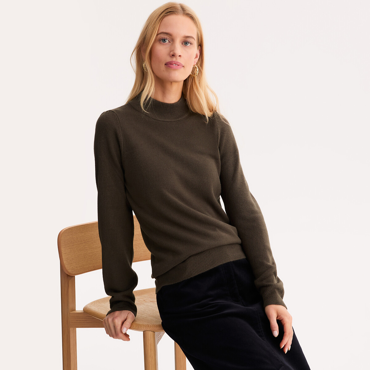 Anne Weyburn High Neck Jumper In Soft Knit Women's Khaki 18/20