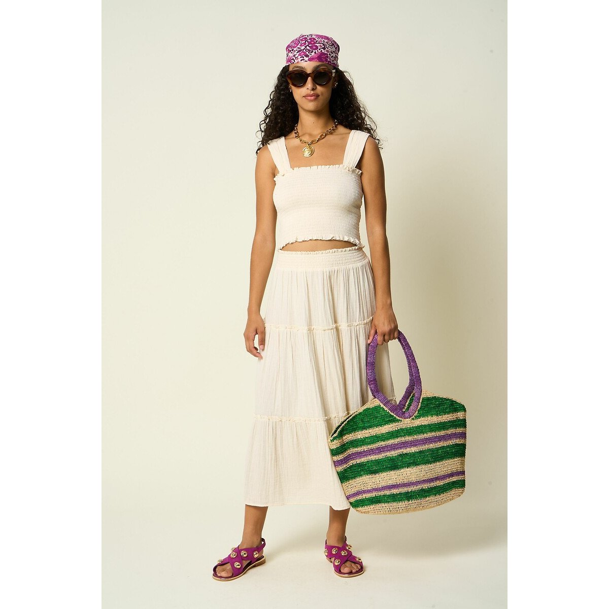 Petite Mendigote Women's Green/Purple Soleil Striped Basket