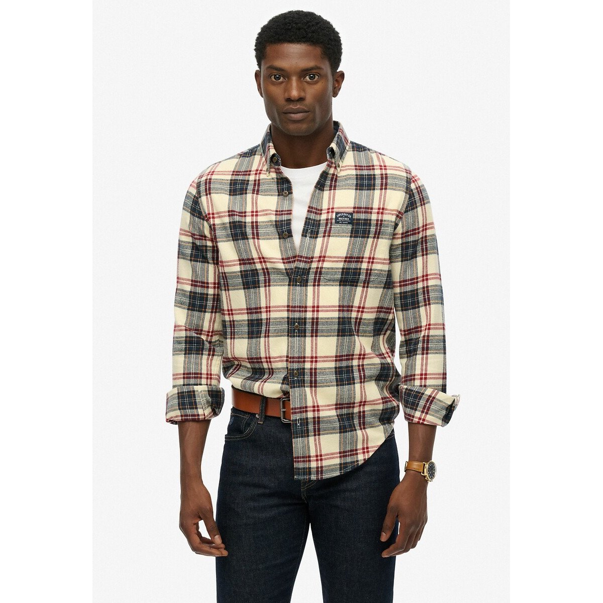 Superdry Checked Shirt Men's Off-White Large - La Redoute