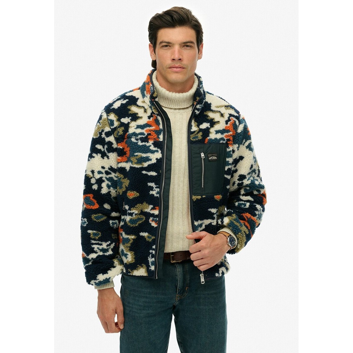 Superdry Men's Multi-Coloured Sherpa Zip-Up Fleece With Pocket Small