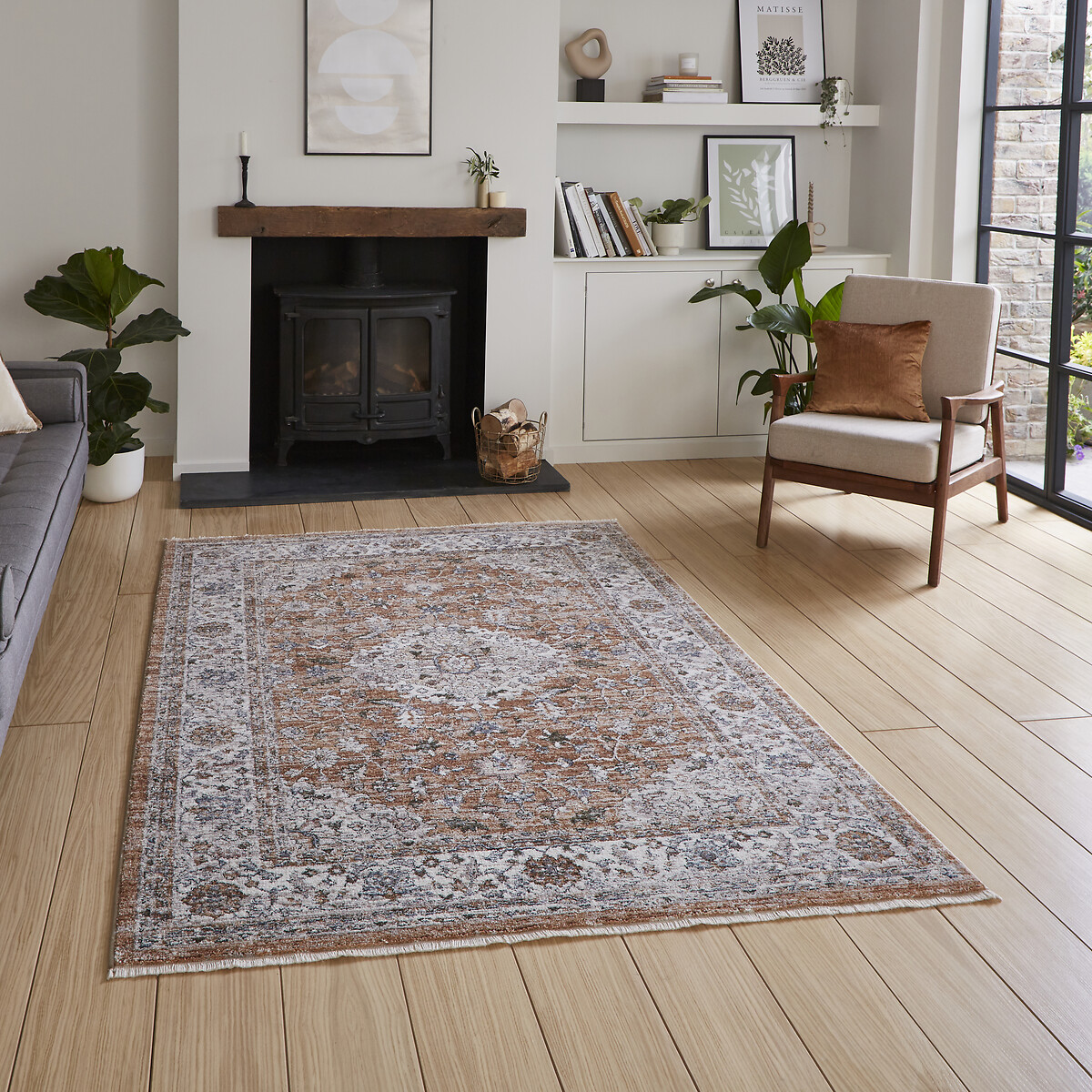 So'home Unisex Terracotta Vintage Border Faded Rug Medium