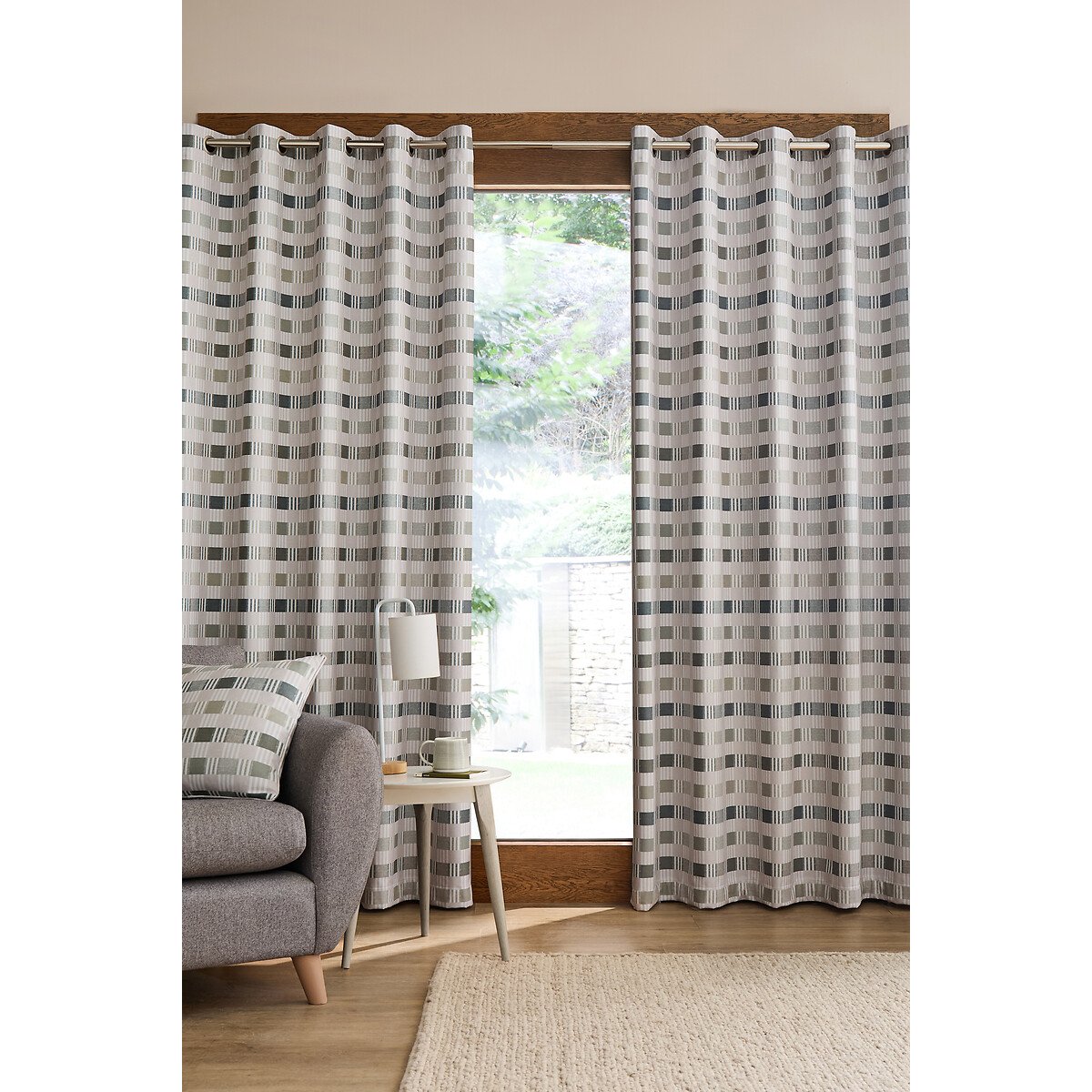 Catherine Lansfield Green Wilson Check Blackout Thermal Curtain Size W229 X D229cm