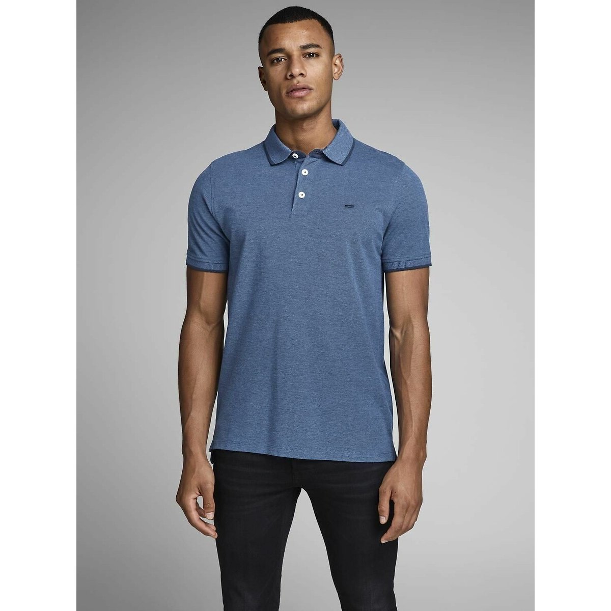 Jack & Jones Men's Navy Organic Cotton Pique Polo Shirt With Short Sleeves Large