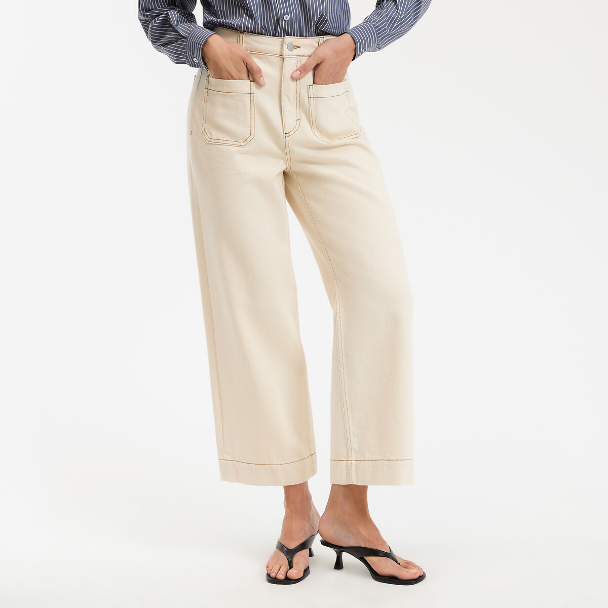 LA REDOUTE COLLECTIONS Wijde denim jeans, hoge taille, bijgesneden vorm