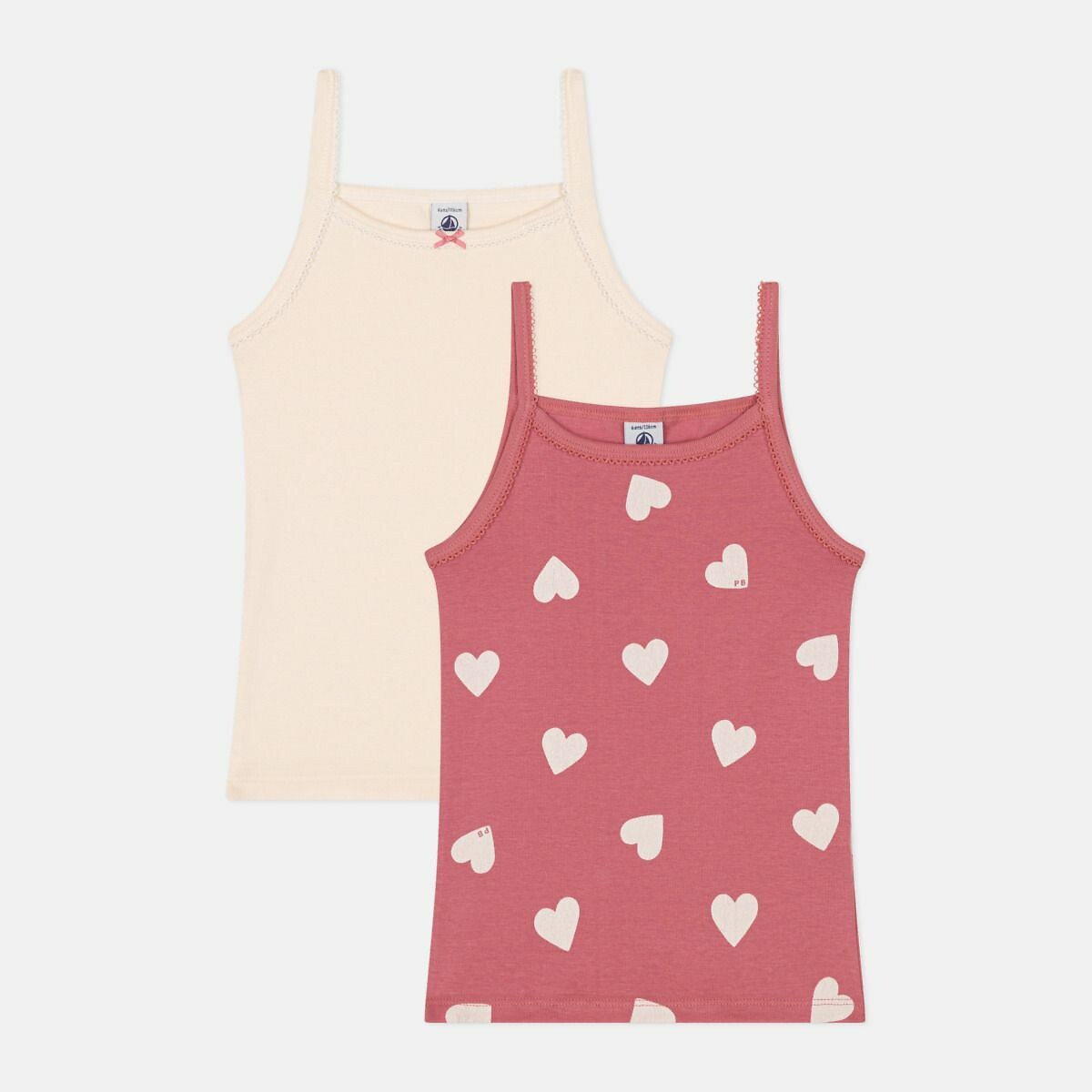 PETIT BATEAU Set van 2 singlets met smalle bandjes in katoen