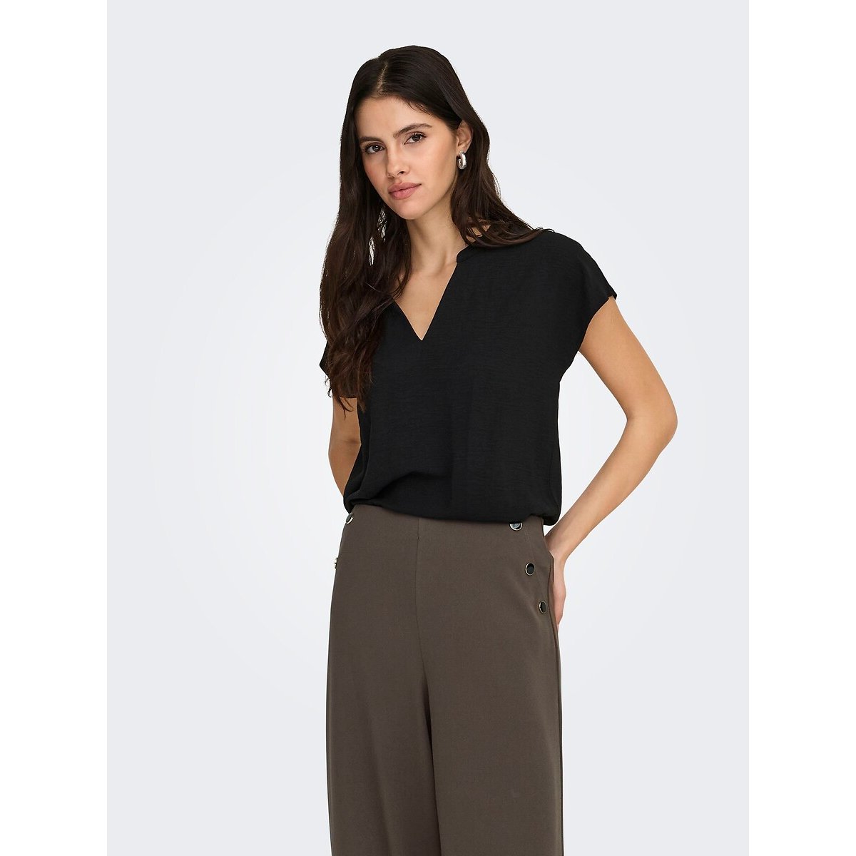 Jdy V-Neck Blouse With Short Sleeves Women's Black Size 10