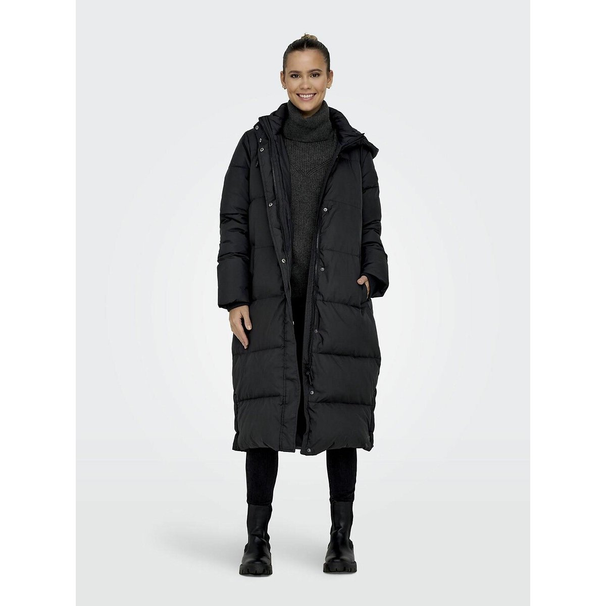 Only Long Hooded Padded Jacket Women's Black Extra Small