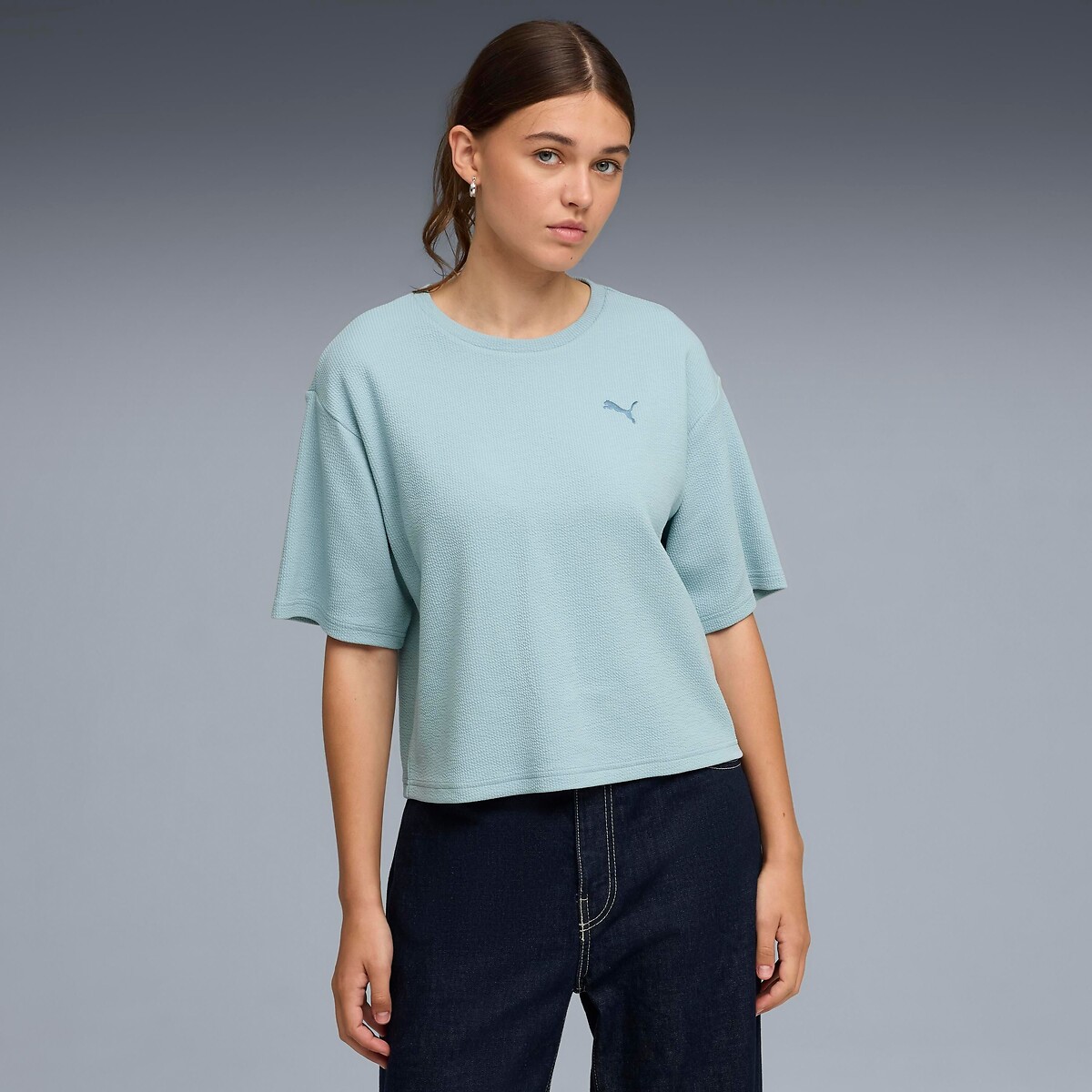 Puma Essential Elevated Short Sleeve T-Shirt Women's Sky Blue Large