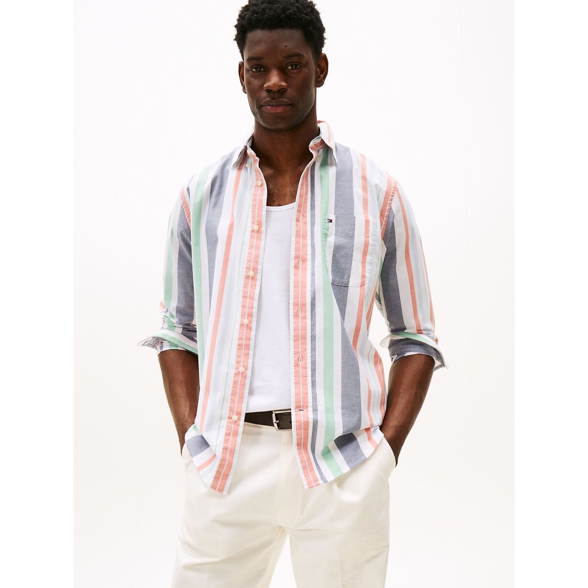 Tommy Hilfiger Men's Multi-Coloured Striped Oxford Cotton Shirt Medium