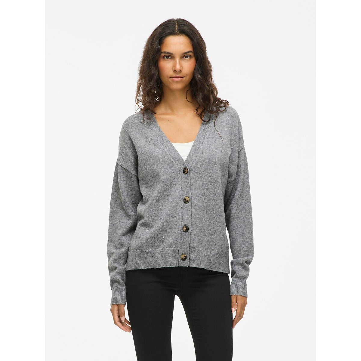 Vila Buttoned V-Neck Cardigan Women's Grey Extra Small