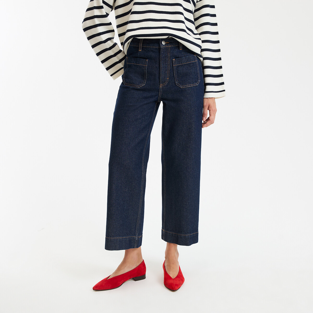 LA REDOUTE COLLECTIONS Wijde denim jeans, hoge taille, bijgesneden vorm