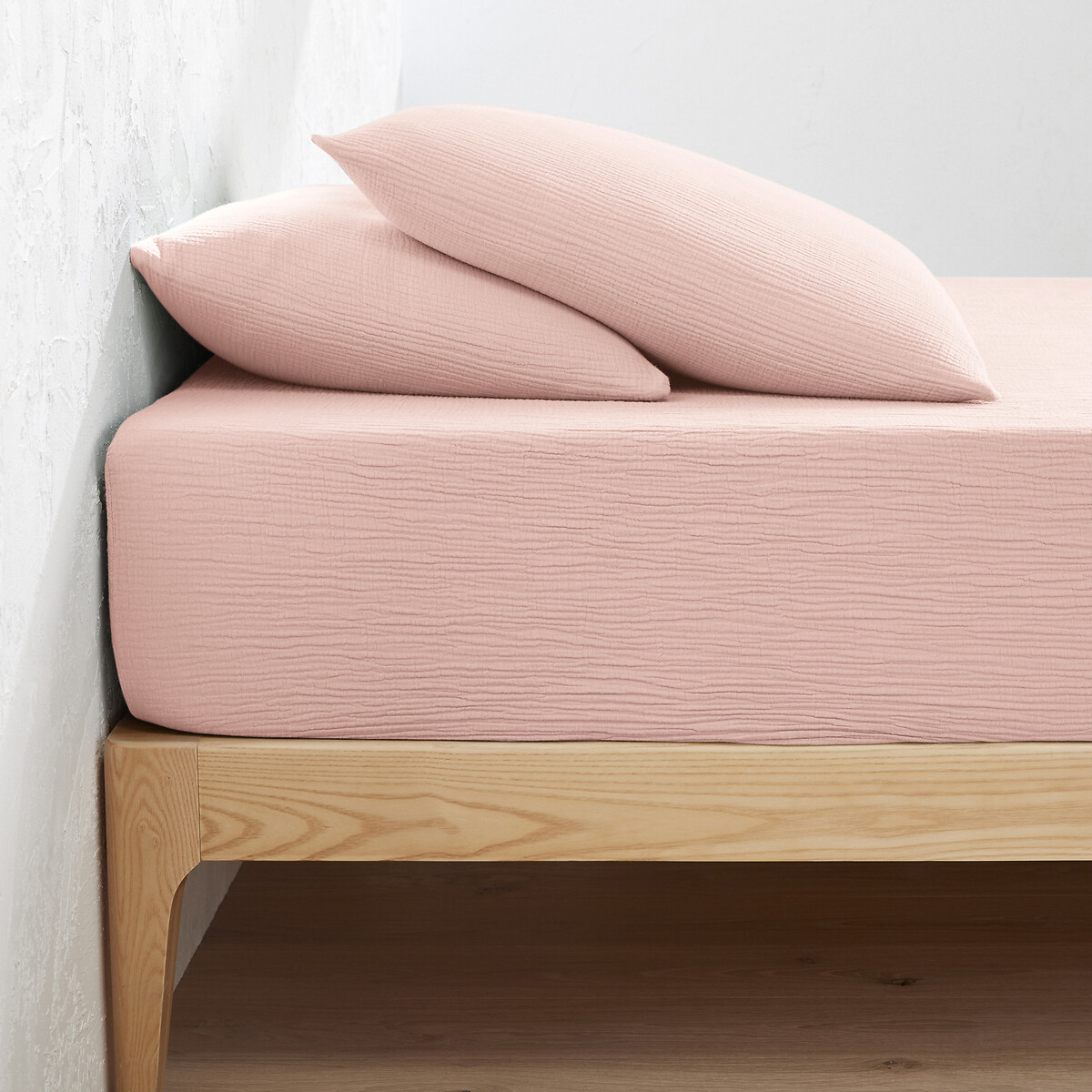 La Redoute Interieurs Kumla Plain Cotton Muslin Fitted Sheet With 30Cm Flap Unisex Nude Dbl+ (140X200cm)