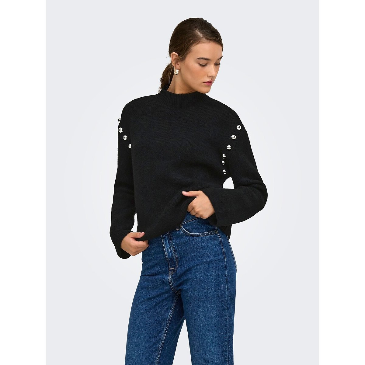 Only Jersey de cuello alto con botones. Negro
