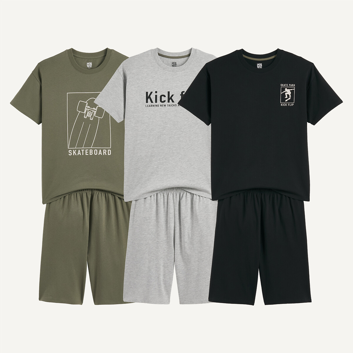 Lot de 3 pyjashorts, en coton, thème skate