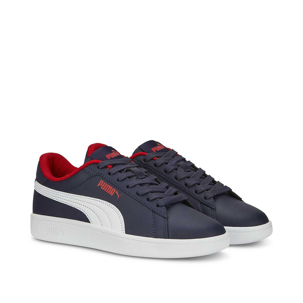 Puma Navy Blue/White Kids Smash 3.0 Trainers In Leather Size 36 (3.5)