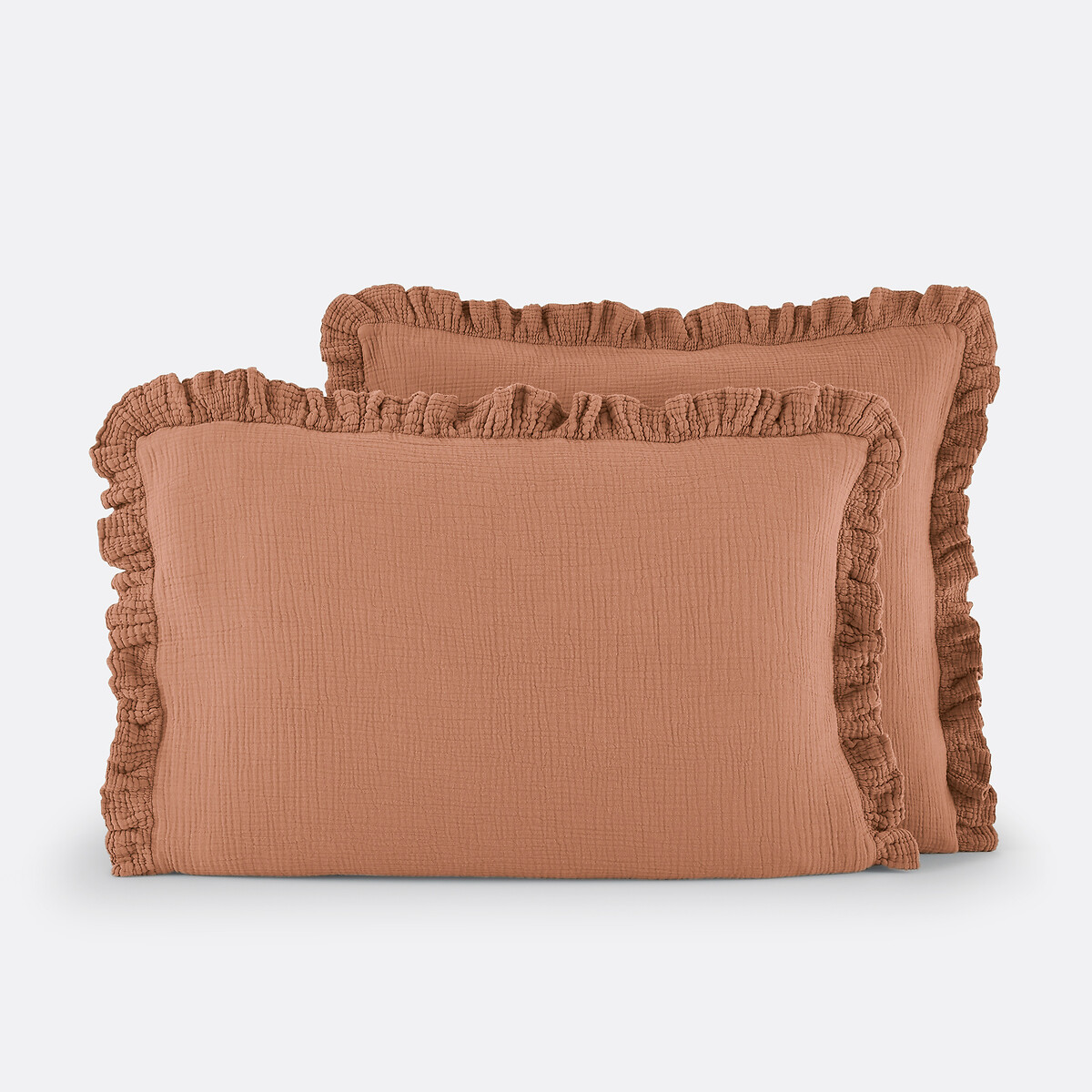 La Redoute Interieurs Kumla Plain Cotton Muslin Ruffled Pillowcase Unisex Sienna Square (63X63cm)