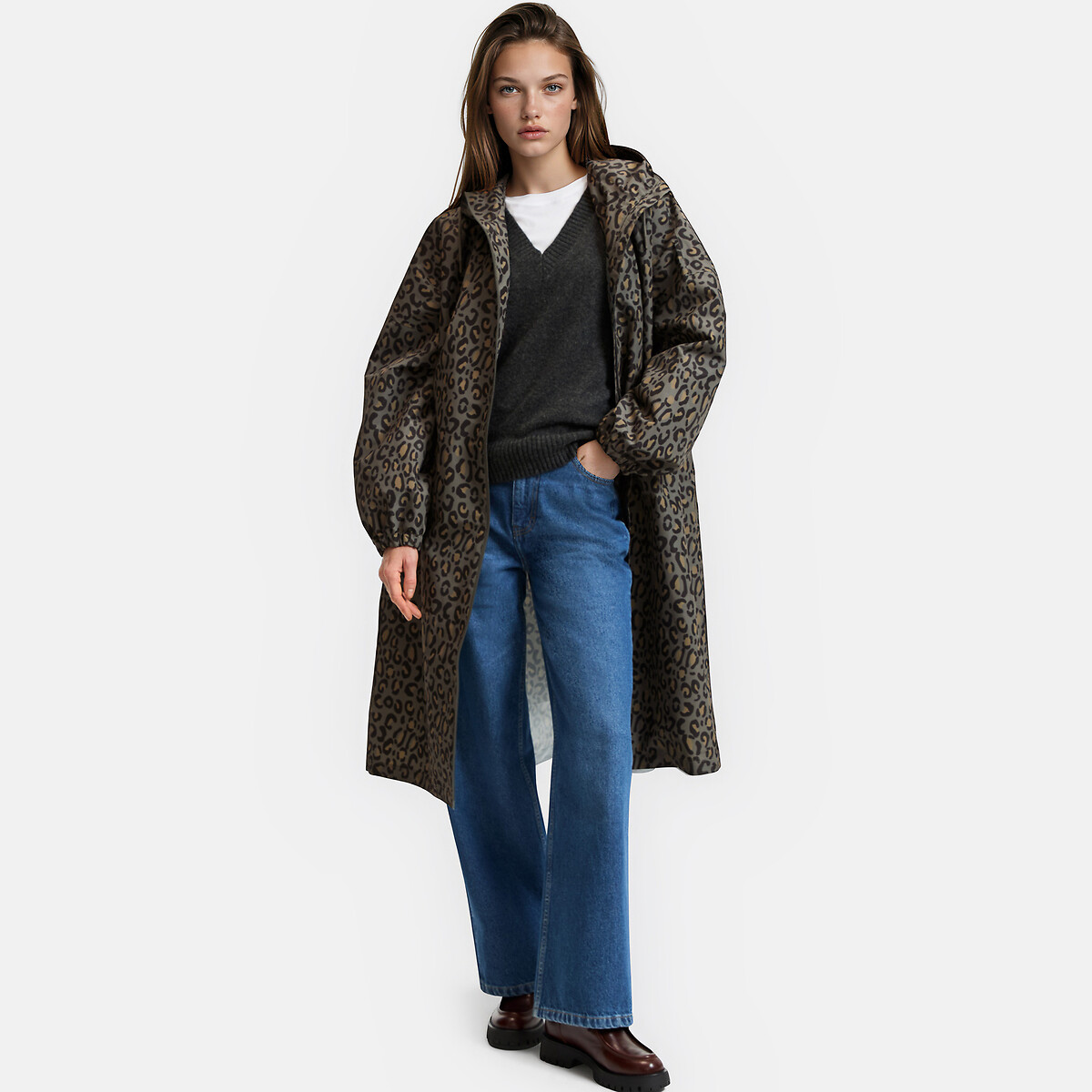 Coupe-vent oversize maxi long imprimé à capuche