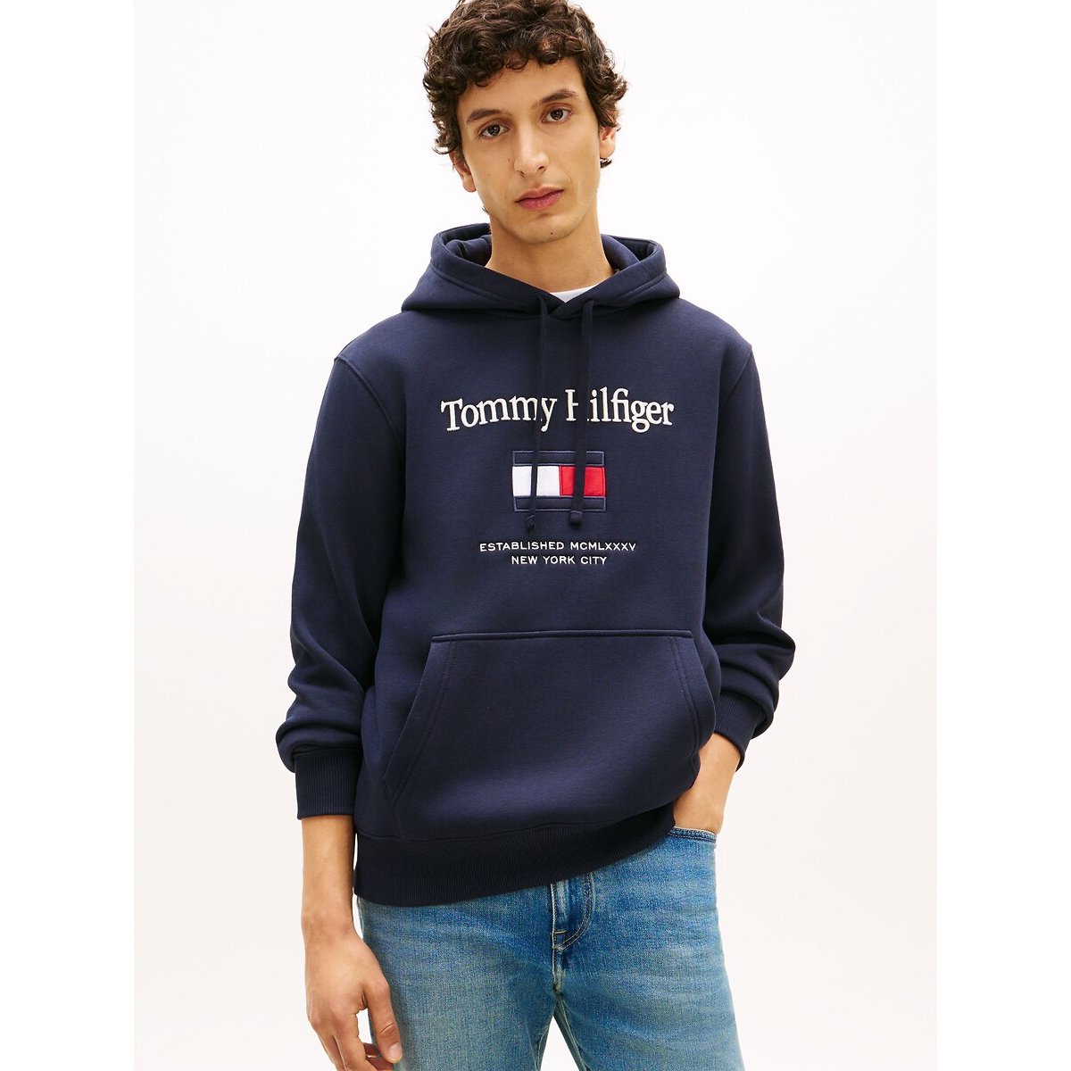 Tommy Hilfiger Flag Logo Hoodie Men's Navy Blue Xxl